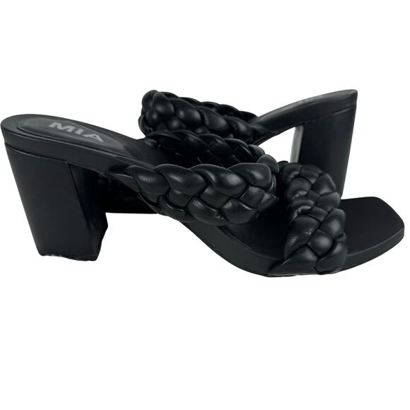 MIA‎ MAINE BRAIDED VEGAN LEATHER HEELED SANDALS IN BLACK NWOB WOMEN'S SIZE 8.5 - Picture 4 of 15